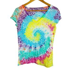 Aeropostale Sheer Short Sleeve Tee Size M Tie Dye Leopard Print Maximalism